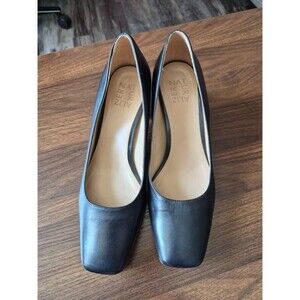 Naturalizer Warner Womens 8.5 M Black Leather Square Toe Block Heel Pumps Shoes